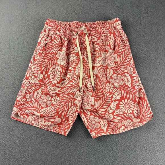 Fair Harbor Shorts Men's S Red Hawaiian Lined Athletic Drawstring Hybrid Swim - Picture 1 of 11